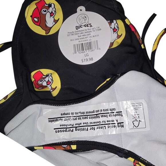 Buc-ee's Black Yellow Red Logo One Piece Swimsuit Size Large NWT - Picture 2 of 5